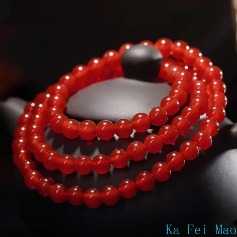 Natural Red Agate Bracelet with Three Rings of Jade Marrow Bracelets Beads Stretch Bracelets Yoga Healing Women Men JewelryGifts