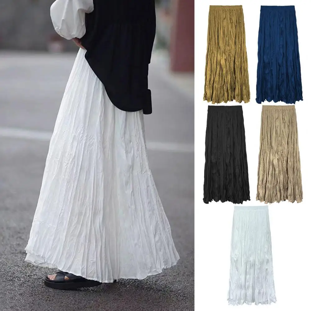 

High Waist Women Pleated Skirt Elegant High Waist Pleated Maxi Skirt for Women Solid Color A-line Silhouette with Flowy for Work