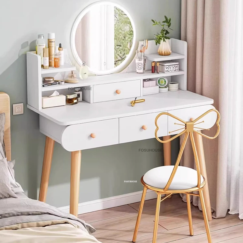 مرآة مكياج بإضاءة LED، أثاث غرفة نوم فرنسية، خزانة تخزين منزلية، طاولة تزيين متكاملة، خزانة خشبية أوروبية