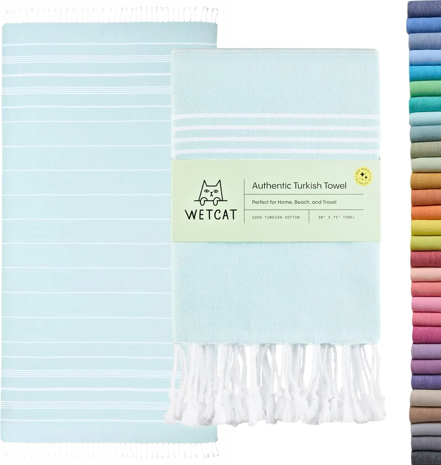 

Turkish Beach Towel Oversized 38x71in, 100% Turkish Cotton Sand Free Quick Dry, Ultra Soft Lightweight for Travel, Aqua