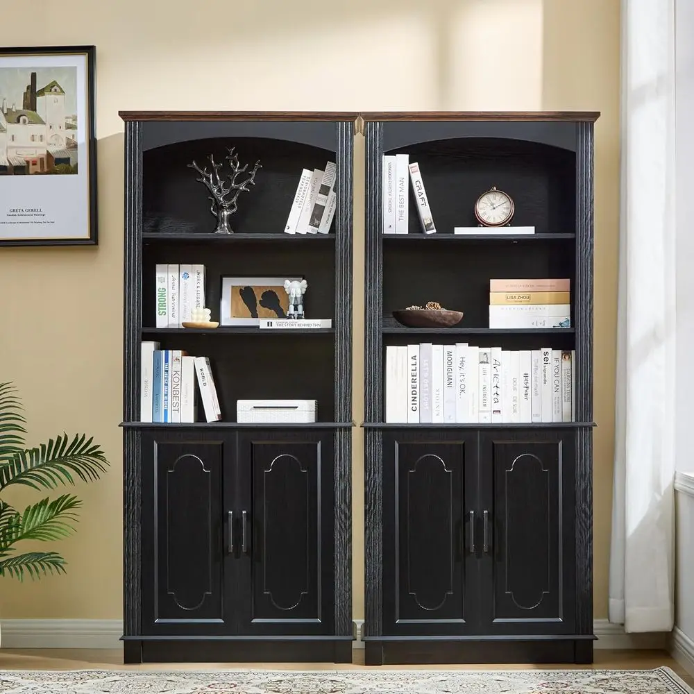 5 Tier 72 Inch Tall Wooden Bookshelf with Storage Cabinet, Cube Organizer, Display Furniture for Living Room and Pantry view 6
