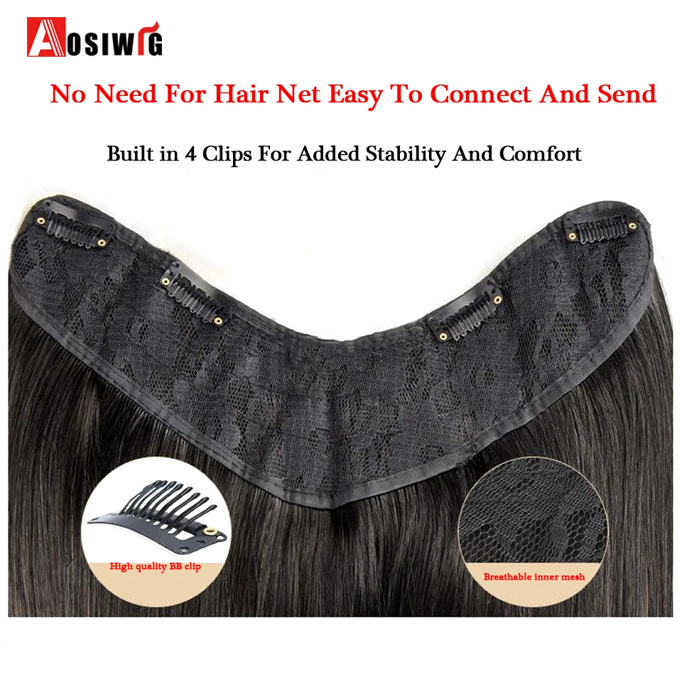 22inch Syntheic Long Straight Hair Extension V-shaped Layered 4 Clips Invisible Hairpiece Wig for Women Top of the Head Increase