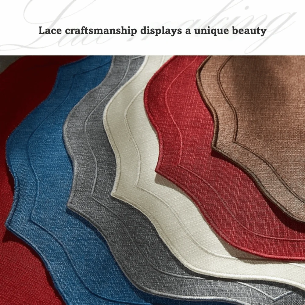 39×39cm Overlocked Edge Placemats Overlocking Edge Anti-Slip Linen Embroidered Placemats Washable Wrinkle Resistance Dining Mats