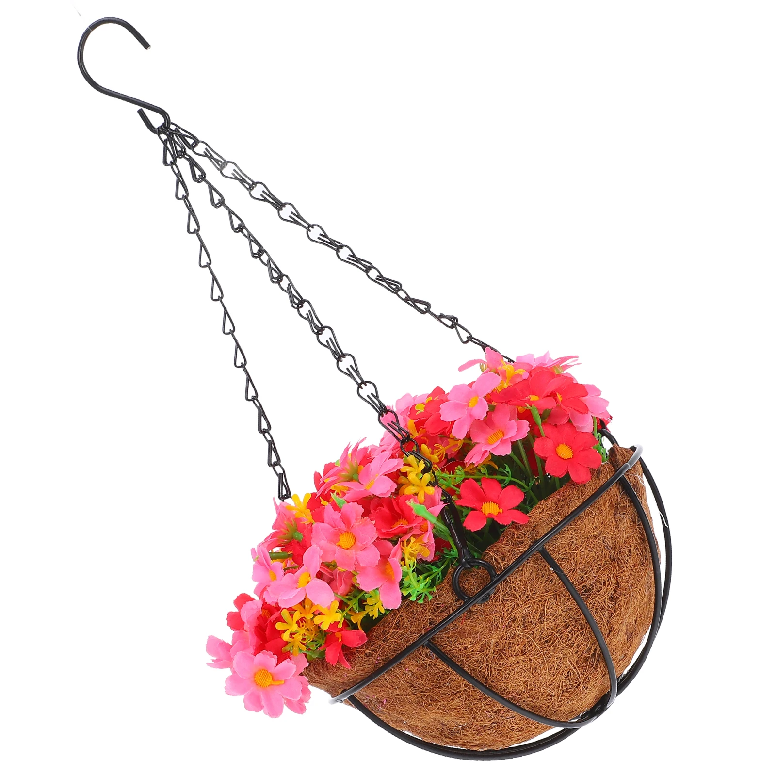 

Artificial Flower Basket Hanging Baskets Pink Pots Outdoors Indoors Lifelike Faux Plants Durable Iron Weatherresistant Balcony
