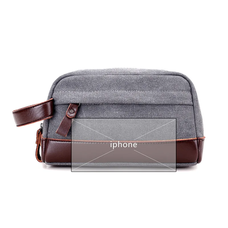 Neue männer Hand-clip Tasche Öl Wachs Leinwand Kulturbeutel Retro männer Tasche Kupplung mit Leder Handgelenk tasche Kleine Tasche