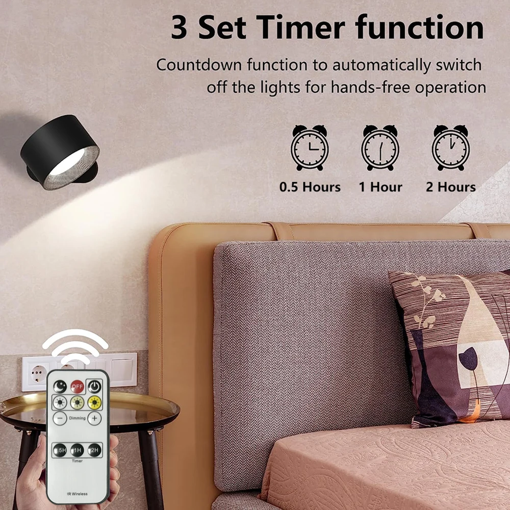 USB Rechargeable LED Wall Light Touch Control 360 Rotate Cordless Wall Mounted Sconce Lights For Bedroom Reading Lamp