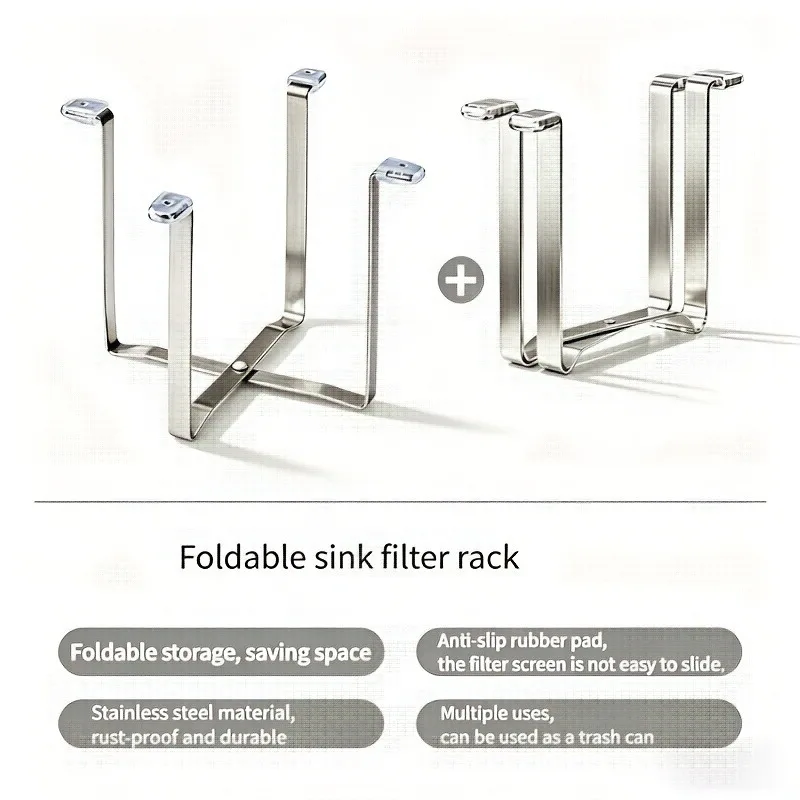 Folding Stainless Steel Trash Can Holder Floor Standing Trash Rack Storage Organizer, Space Saving Countertop Storage Shelf view 4