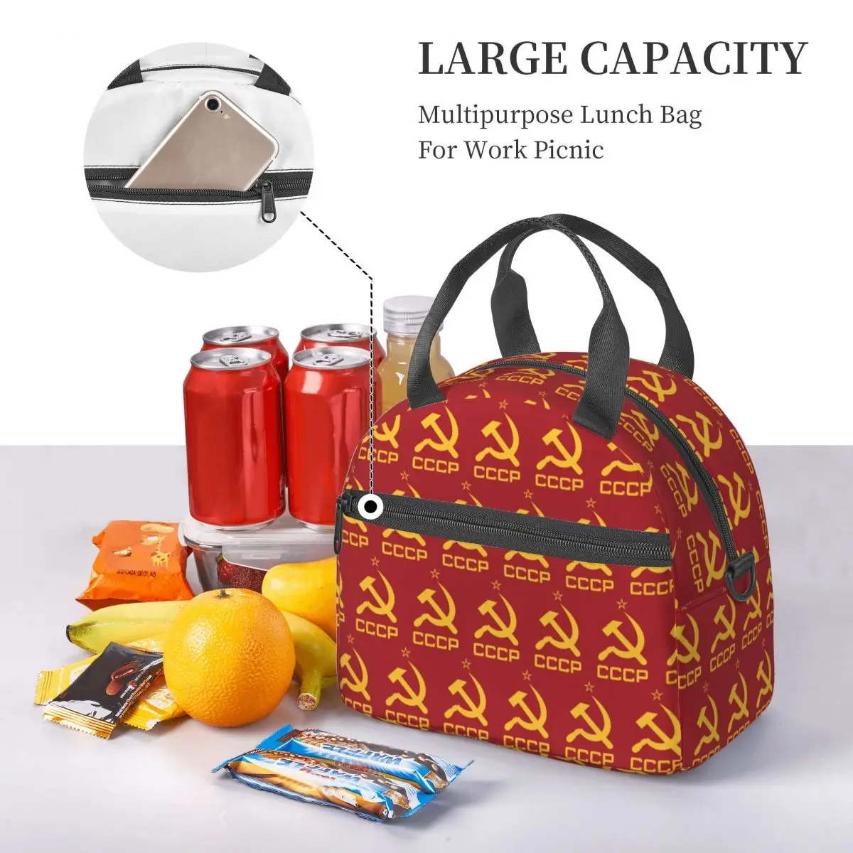 CCCP Star-Soviet-Union USSR Insulated Lunch Bag for Women Picnic Storage Food Boxes Portable Cooler Thermal Lunch Box Tote