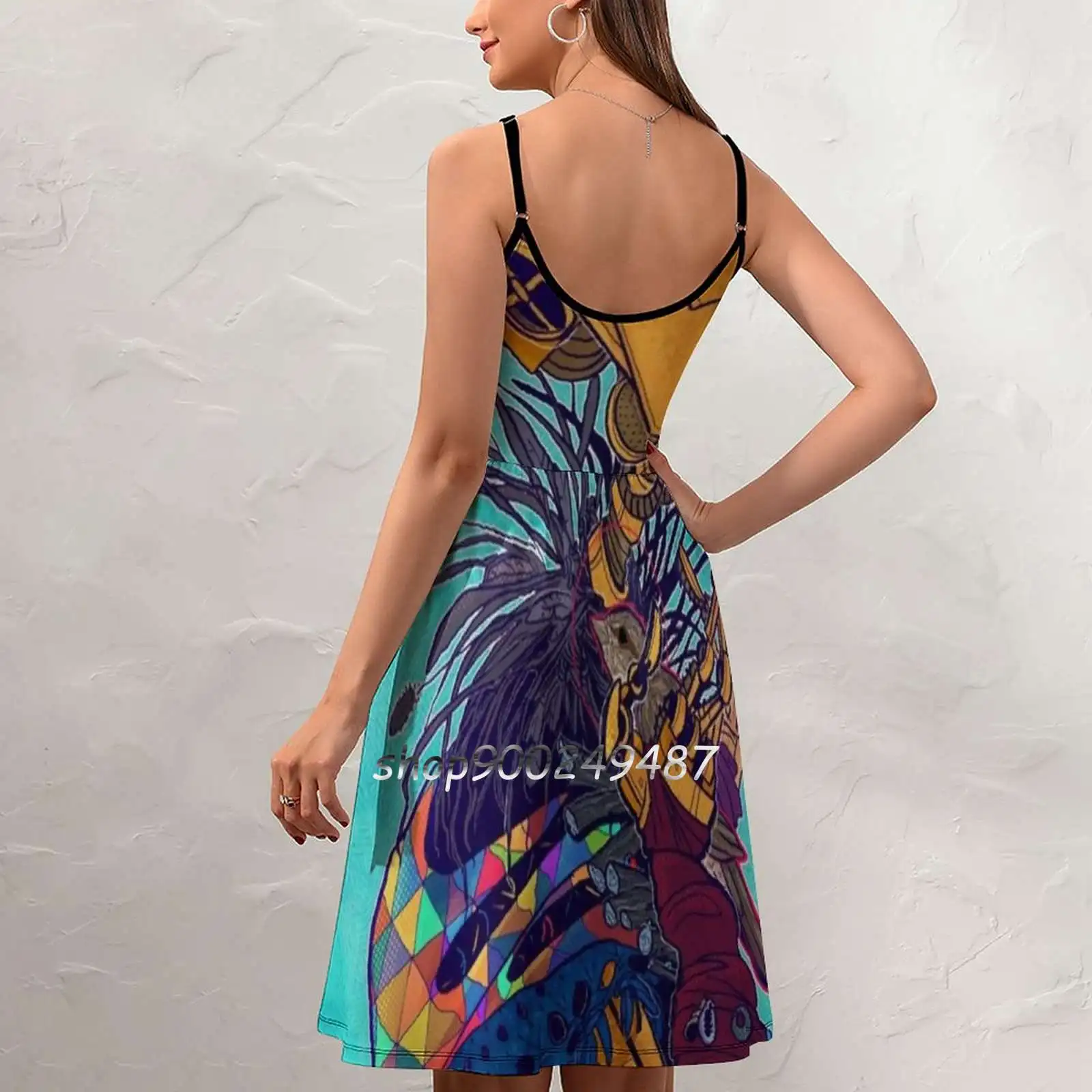 Guardian Of Songbirds Sling Dress Women Summer Printing Condole Belt Dresses Robot Bird Bright Colours