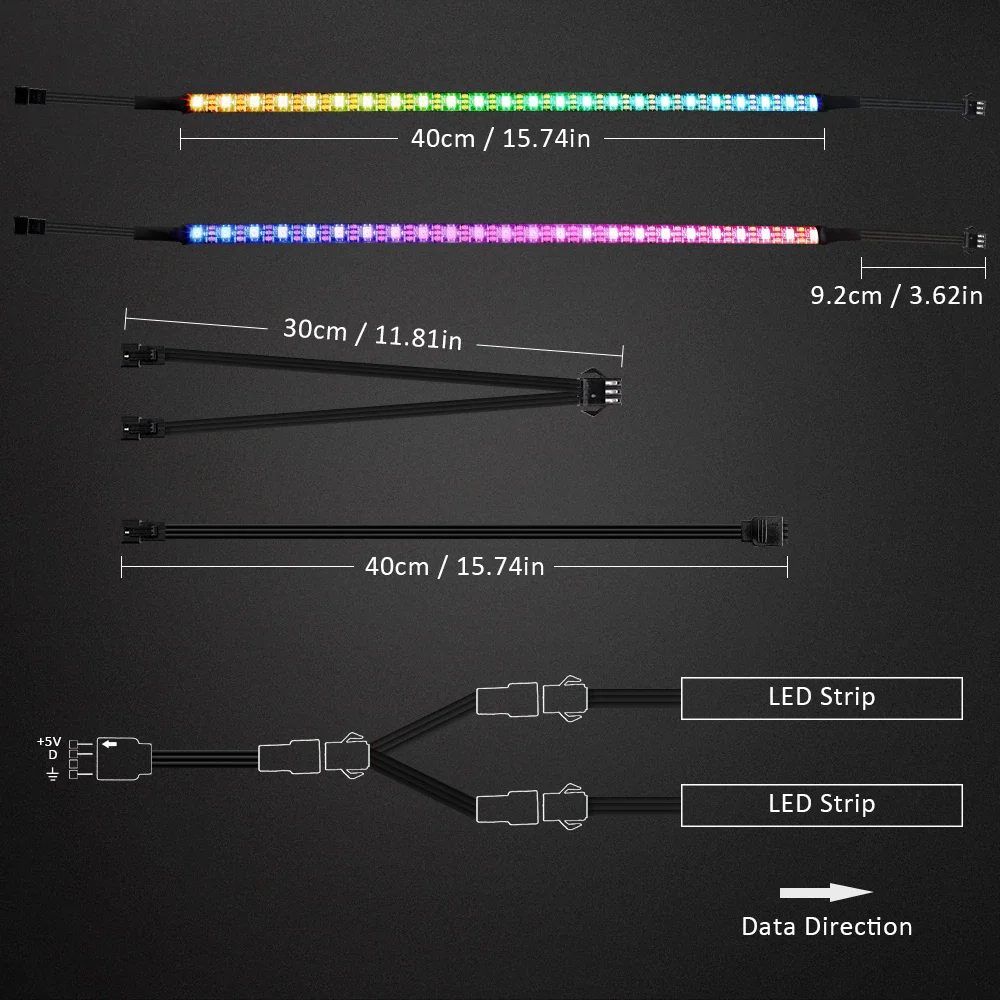 WS2812b RGB PC LED Strip for ASUS AURA SYNC / MSI Mystic Light Sync / GIGABYTE RGB Fusion 2.0 (5V 3 Pin addressable LED headers)