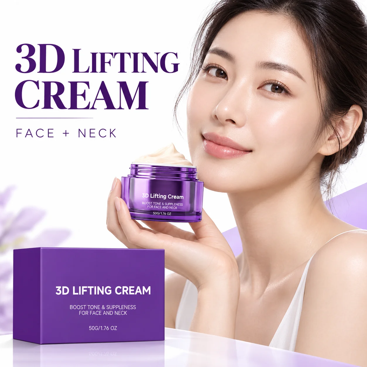 Face and Neck Moisturizer Lightweight Non Greasy Cream with Plant Squalane Fast Absorbing Formula for Smooth Supple Skin