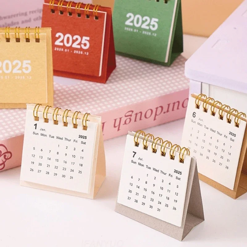 1Pc 2025 Mini Simple Small Desk Calendar Pocket Portable Flip Coil Binding Calendar Planner Desktop Decoration For Office School