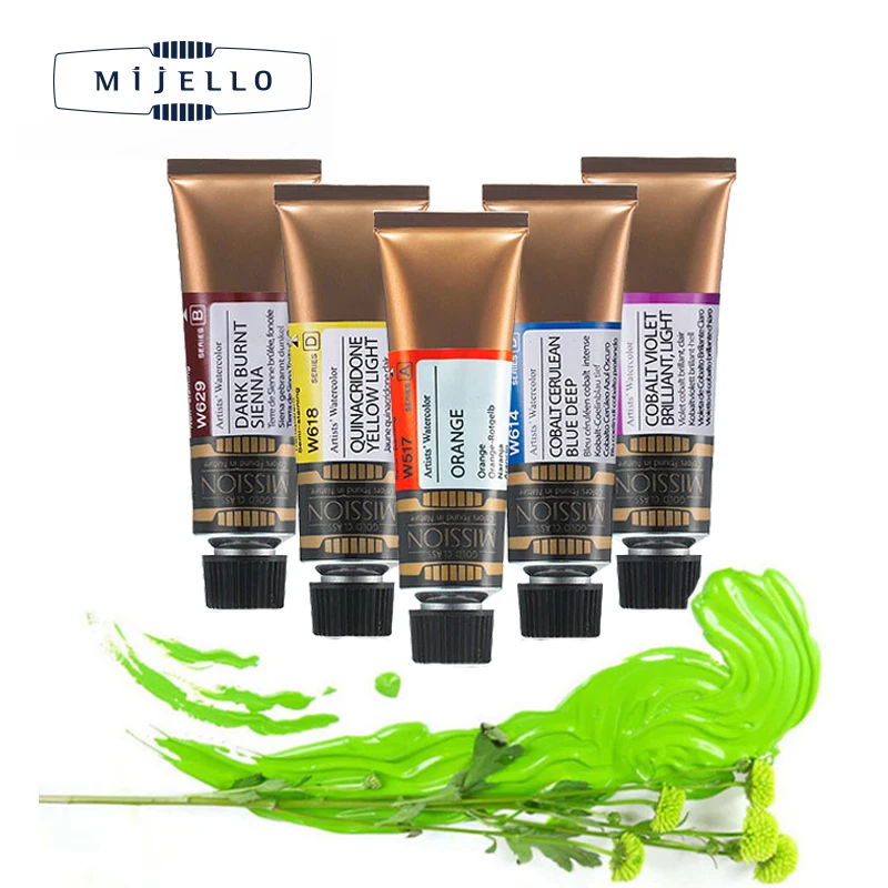 

Korea Mijello Mission Gold Watercolour Paint 15ml Tube Series D/E/F/G/H Pure Pigments Artist Water color Art Acuarelas Supplies