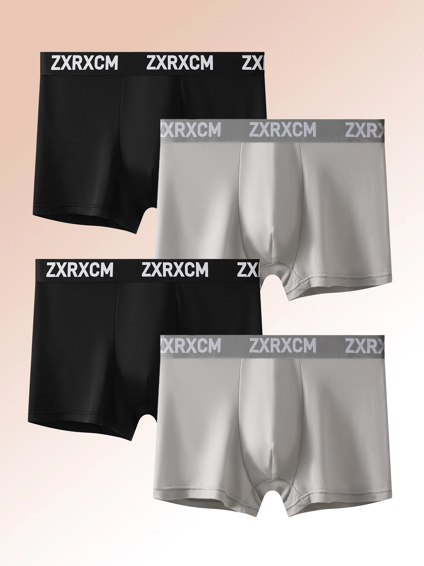 

ZXRXCM 4-Piece Men's Polyester Boxer Briefs Set - Two-Tone (Black/Gray) Branded Waistband Underwear