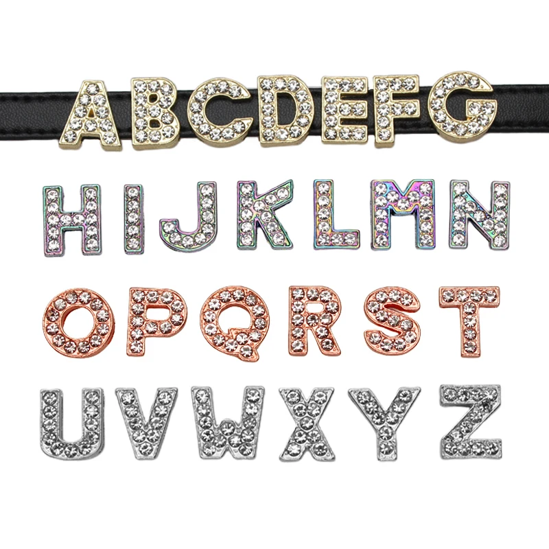 Rainbow Color 1pc 8mm Slide Letters Charms Alphabet A-Z Alloy Rhinestone Fit DIY Bracelet Collar Jewelry Making Women Kids Gift