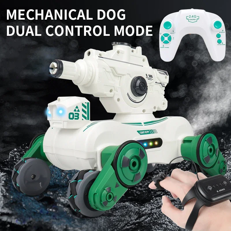 RC Tank Cars with Remote Control Tanks Shooting Games 2.4G 4WD Radio Controlled Gesture Sensing Robot Dog Spray Children Toys