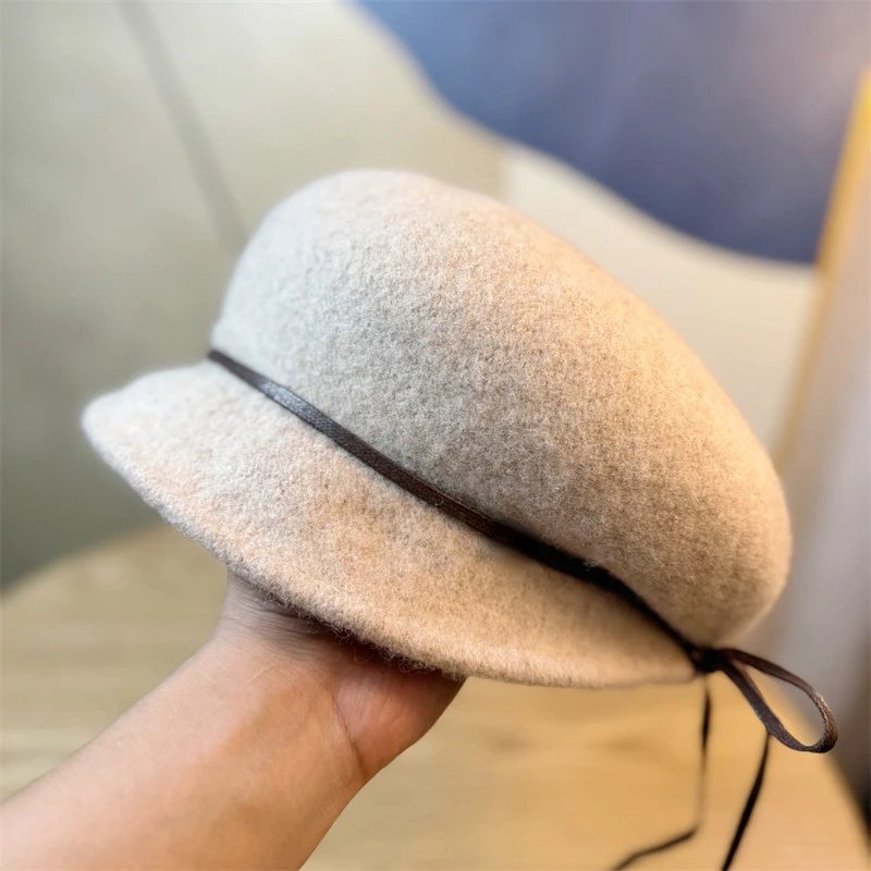 Beret Hat Women Autumn Winter Light Luxury Wool Blend Show Face Small Fashion Painter Hats England Retro Bud Cap