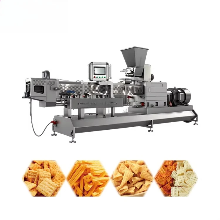 خط تجهيز الأطعمة للوجبات الخفيفة المنتفخ الأوتوماتيكي آلة رقائق دقيق القمح المقلي تتميز بخلاط ومقلاة لمنتجات الحبوب