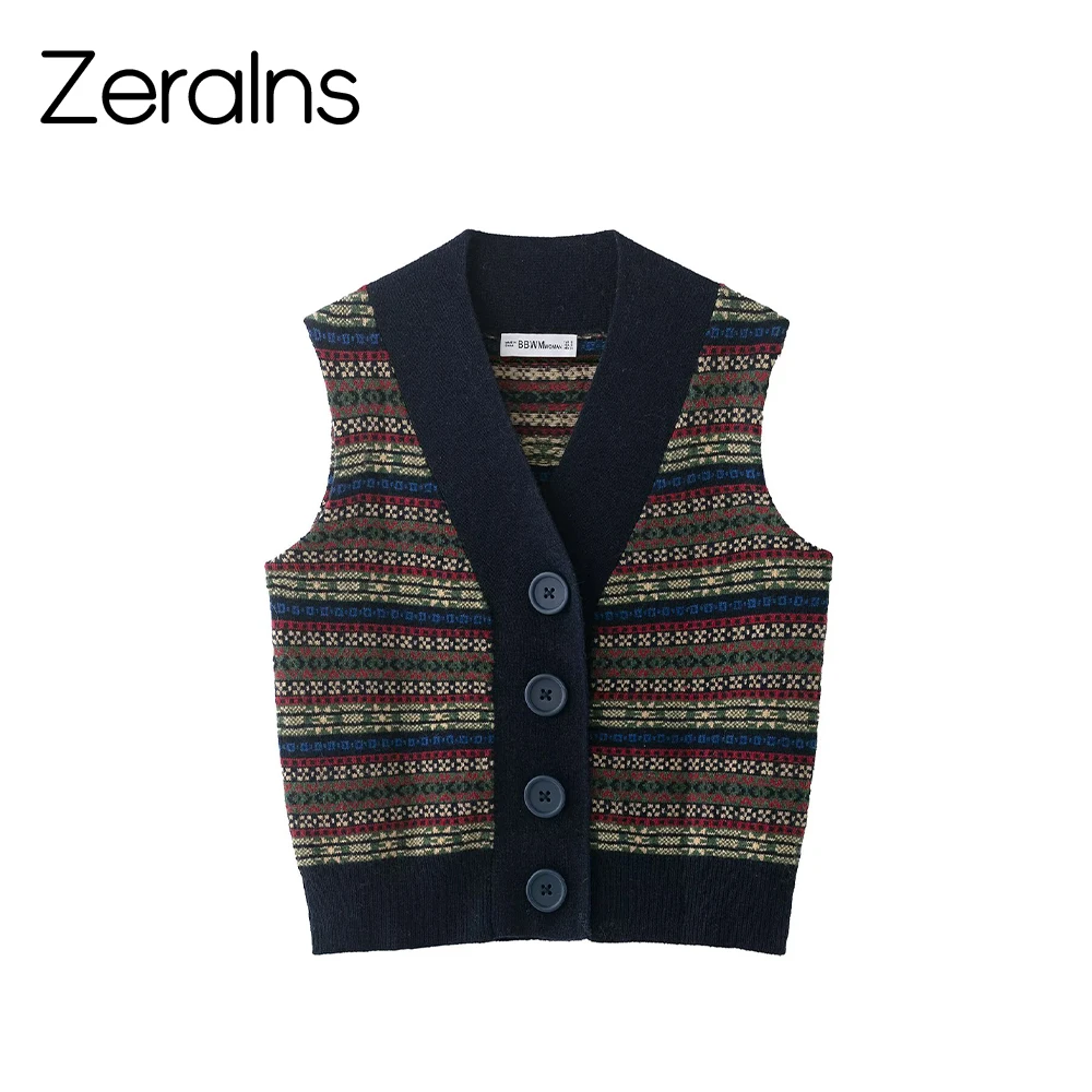 

DEEABAE 2025, новая зимняя женская одежда, милый и модный жаккардовый вязаный жилет без рукавов с v-образным вырезом для женщин