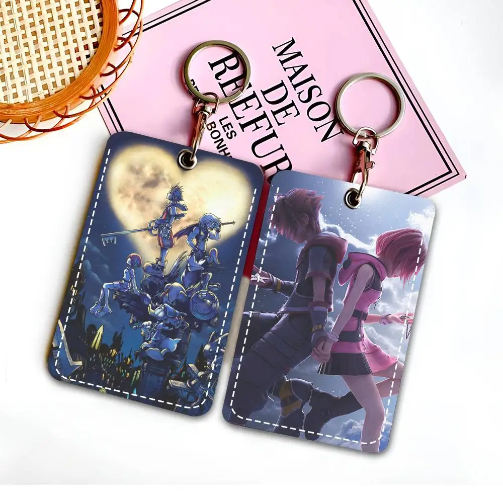 k-Kingdom h-Hearts PU Leather Card Holder Keychain Key Ring Door Lock Access Tags ID Card Case Keychain Card