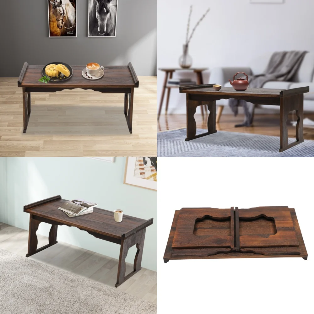 طاولات المقهى طاولة أرضية خشبية قابلة للطي على الطراز الياباني لشاي القهوة 32 × 18 #1