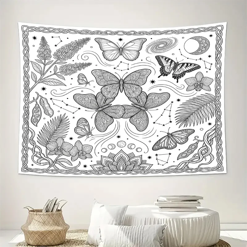 Bohemian Butterfly Constellation Curtains Window Drapes Boho Floral Botanical Galaxy Pattern Translucent Lightweight Room Decora