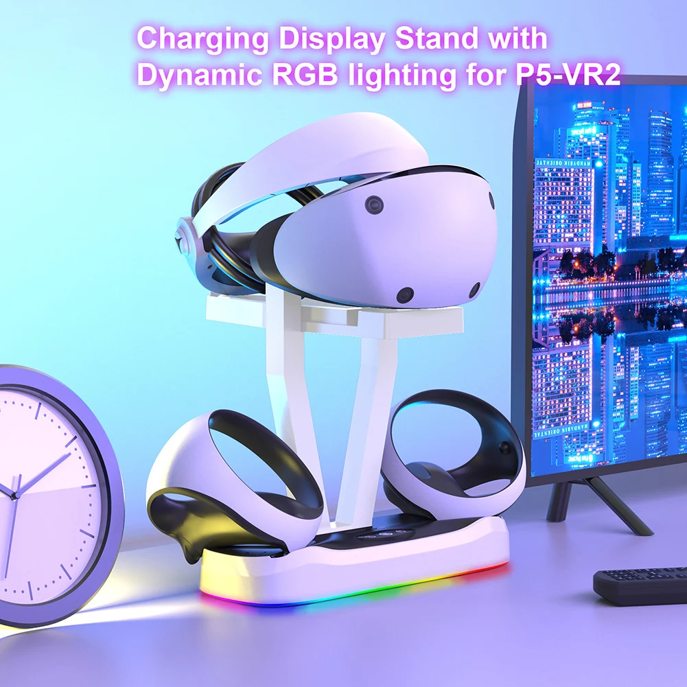For PS VR2 Charging Stand with Display Light Handle Charging Base with Glasses Holder Gamepad Charging Stand for PS5 Accessories