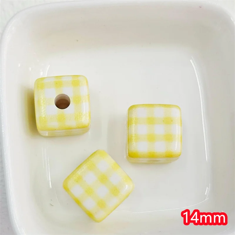 Free shipping 100pcs/lot 14mm color latticed pattern print geometry square shape resin beads diy jewelry accessory