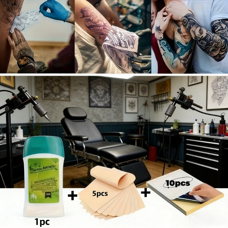 

16 Piece Professional Tattoo Transfer Kit Tattoo Transfer Gel, Transfer Template Paper and Fake Skin Tattoo Accessories Kit