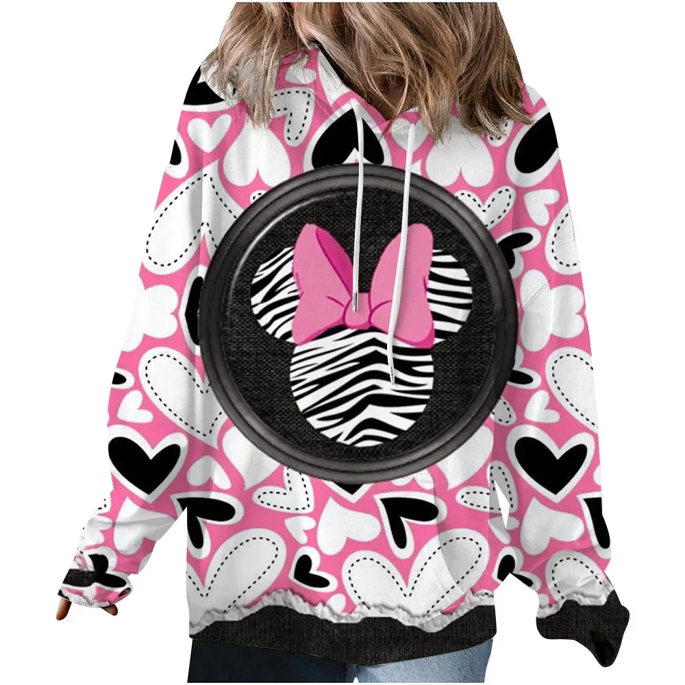 بلوفر نسائي للخريف والشتاء كاجوال فضفاض ومريح ودافئ من ديزني ميكي ماوس مطبوع برقبة دائرية