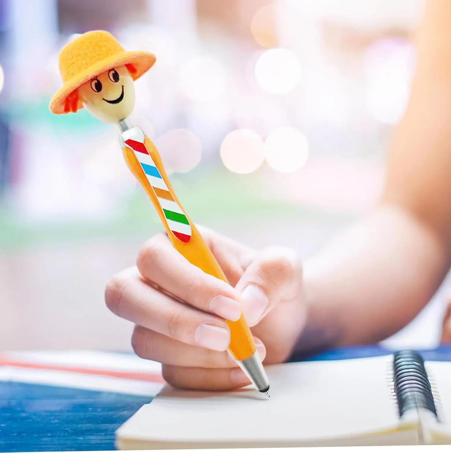 1/6個のモップヘッドボールペン、帽子付きモップペン、楽しい先端のクリエイティブなぬいぐるみボールペン、オフィスや学校に最適