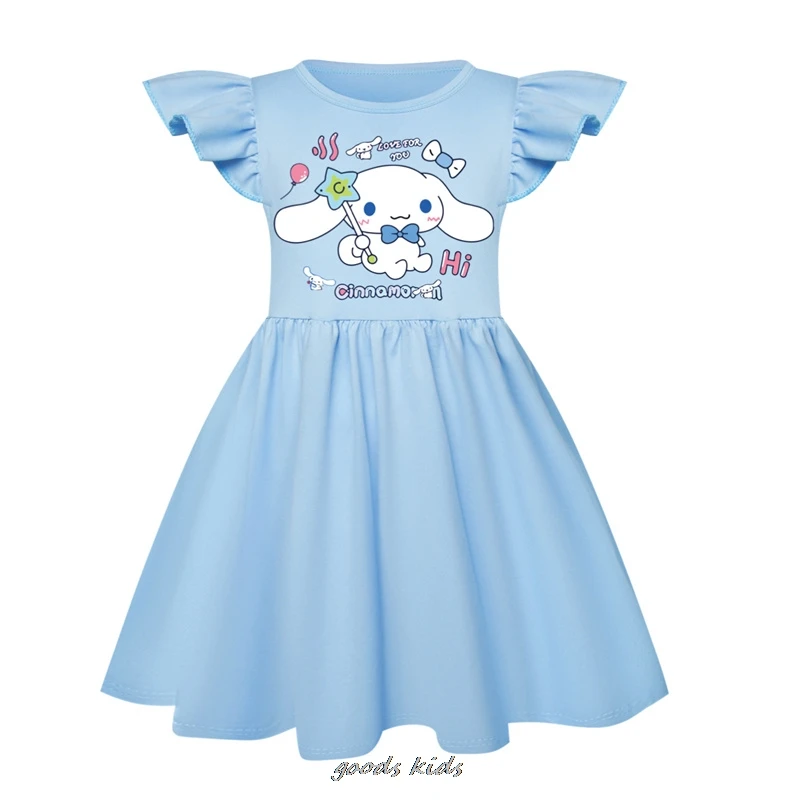 Hot Cinnamoroll fille robe enfants Kawaii imprimer robes + sac princesse dessins animés vêtements décontractés filles manches volantes enfant bébé cadeau