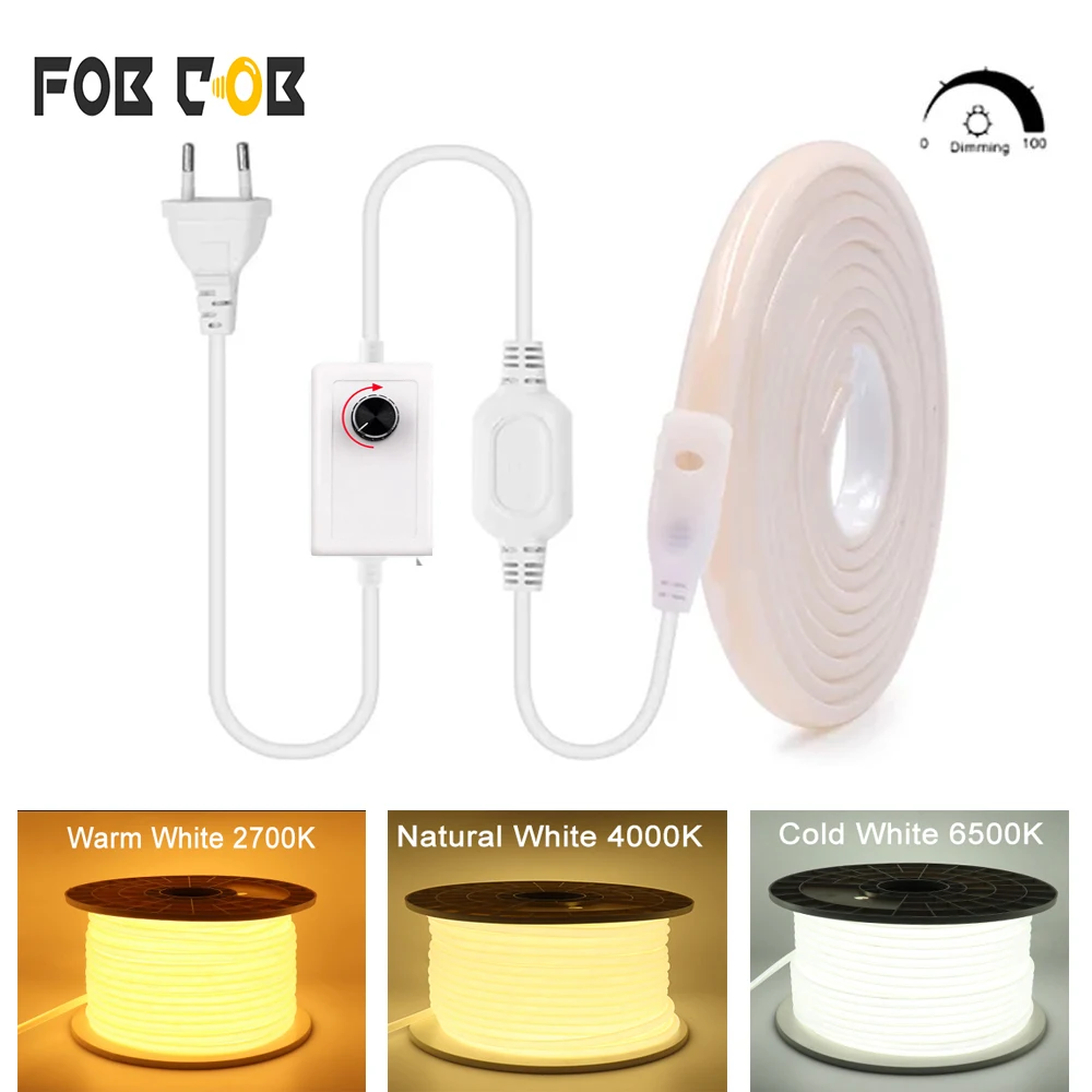 

220V COB LED Strip Light Dimmable High Bright Waterproof LED Strip Flexible LED Ribbon Tape 1-50M LED Strip For Outdoor Garden