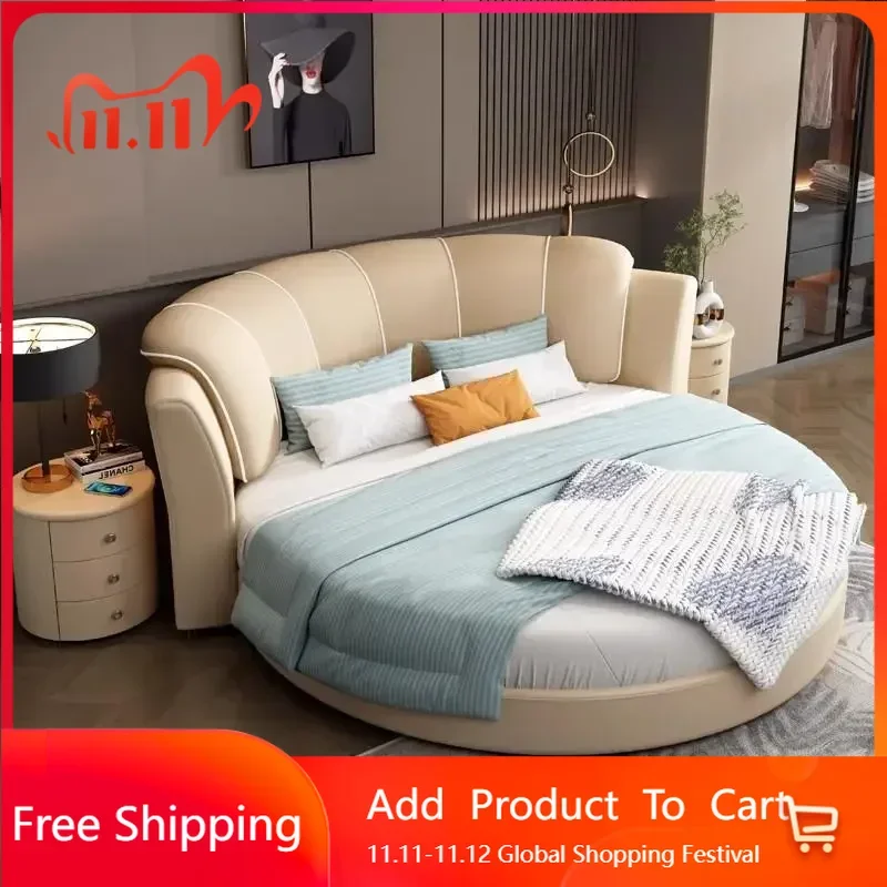 

Luxury Leather Luxury Double Bed Modern Loft Princess White Adults Round Bed King Size Salon Camas De Casal Trendy Furniture