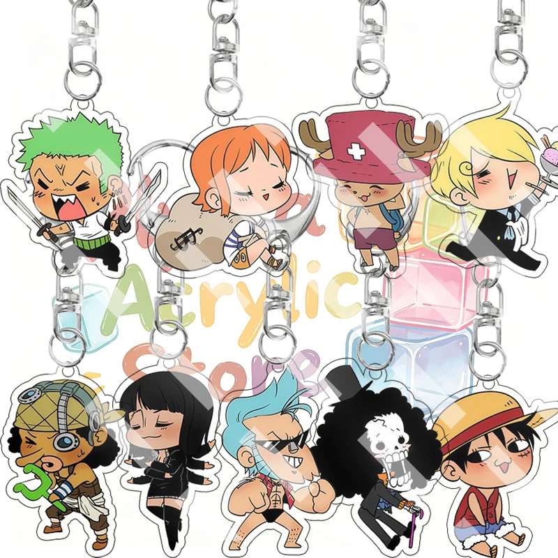 Q Version Acrylic Keychain Zoro Nami Chopper Sanji Usopp Robin Franky Brook Luffy Cute Daily Anime Bag Pendant Cartoon Accessory