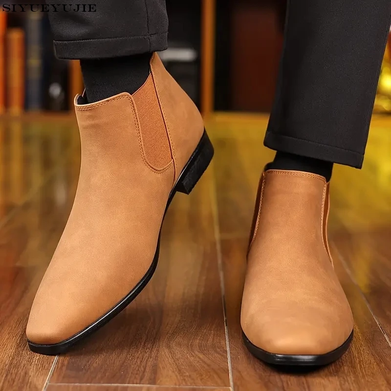 Men Chelsea Boots Black Brown Velvet High Ankle Dress Shoes Men Walking Shoes Wear Resistant Chelsea Dress Boots Botas de Hombre