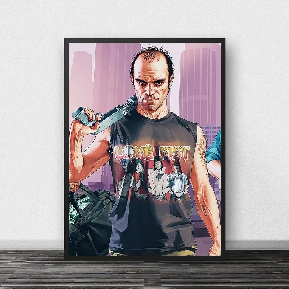 GTA 5 Poster Canvas Wall Art Grand Theft Auto V Game Wallpaper Prints Bar Sticker Mural Bedroom Decoration