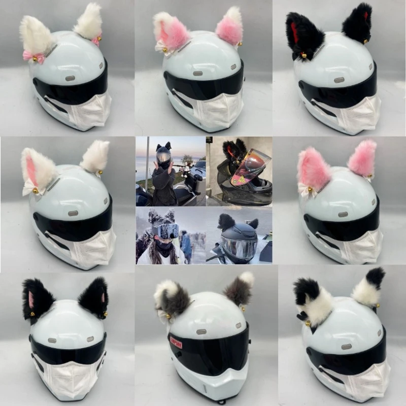 

1Set/2Pcs Handmade Plush Cute Helmet Headdress Cat's Ears Hairpin Fox Ears Hairpin Helmet Decoration Motociclista Accesorios