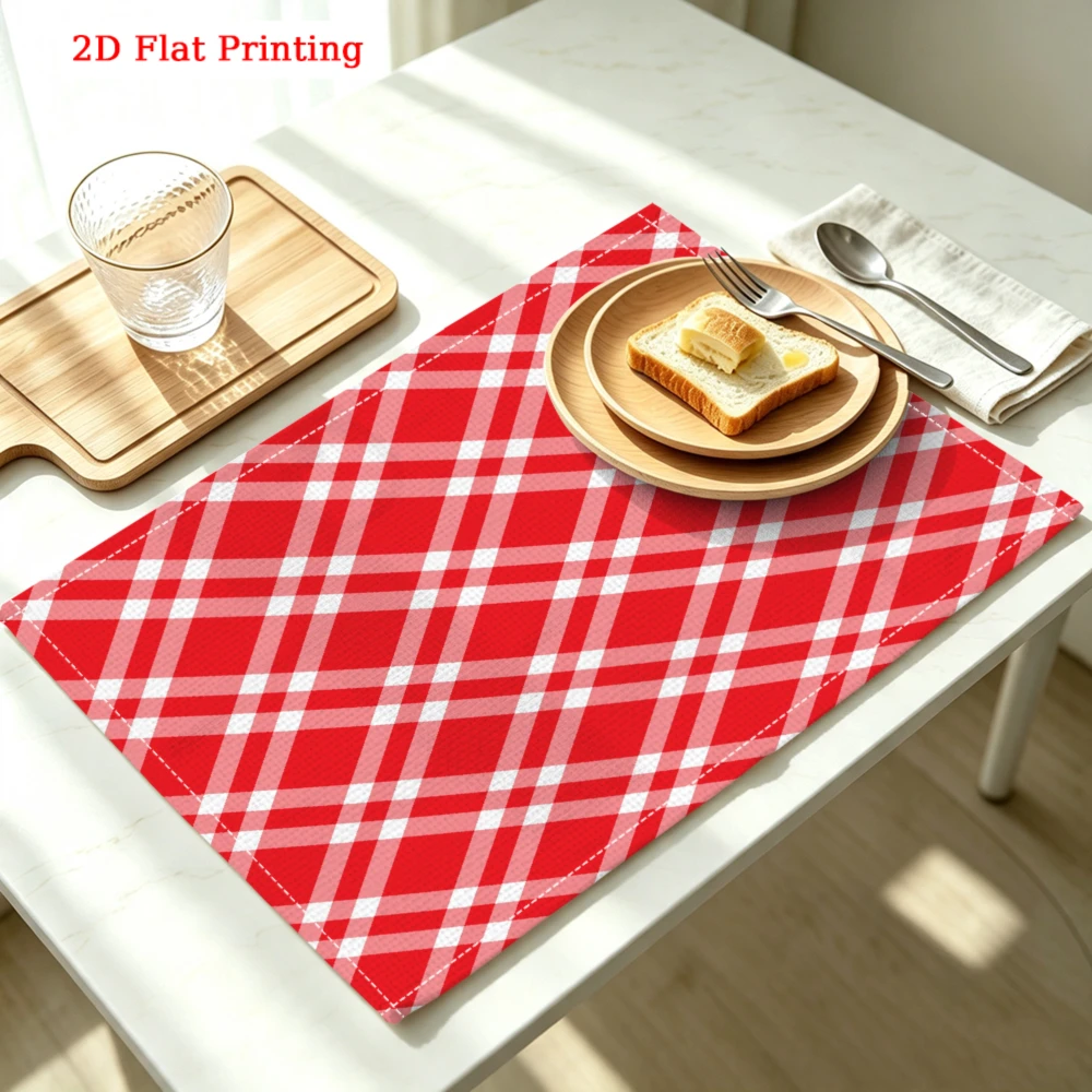1pc Modern Red White Checkered 2D Flat Printed Placemat For Kitchen Dining Party Decoration 30x40cm