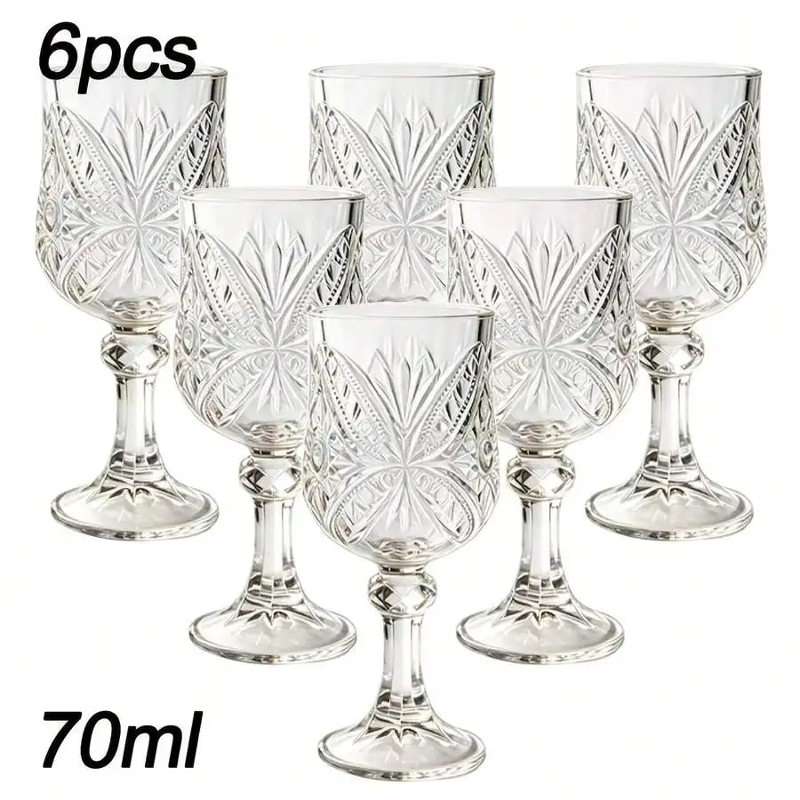 6/12pcs Vintage Embossed Shot Glasses Set, 70ml Clear Mini Stemmed Shot Cups, Durable Bulk Pack For Parties, Weddings & Home Bar