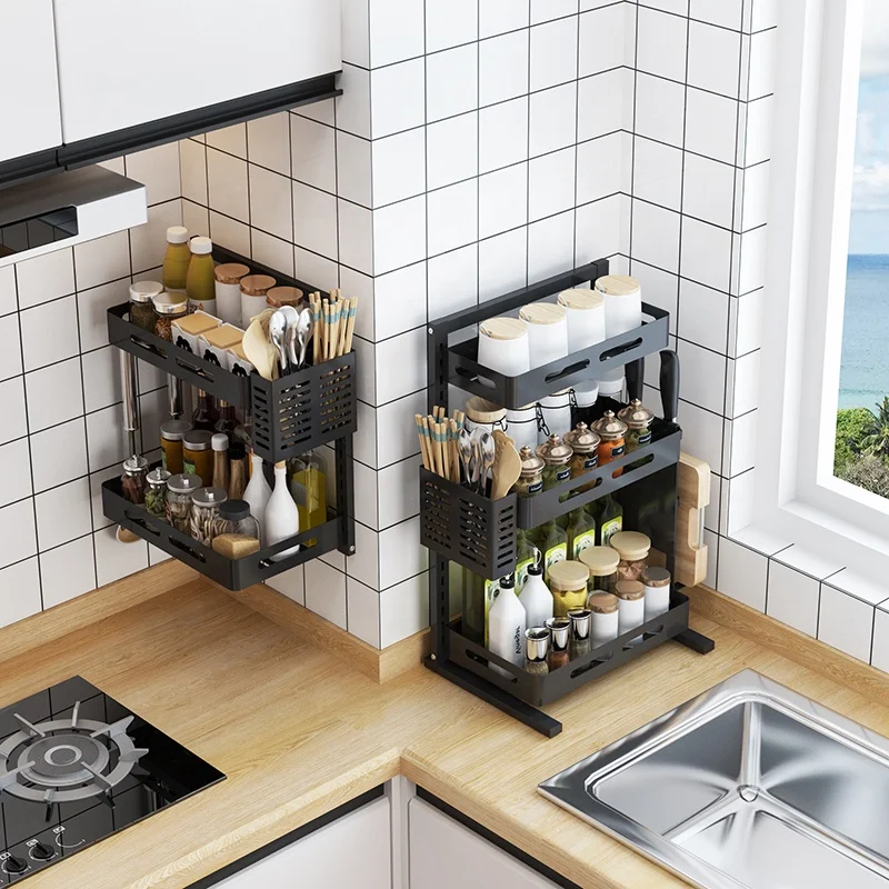Kitchen Organizer Hanging Spice Storage Rack Multi-tier Wall Mounted Metal Stainless Steel Storage Holders & Racks Sustainable