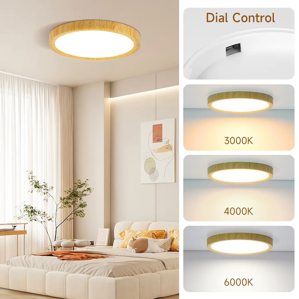 

LED Ceiling Light Wood Grain 3 Color Change 20W/30W/40W Round Ceiling Lamp Home Lighting Kitchen Bedroom Living Room 180-265V
