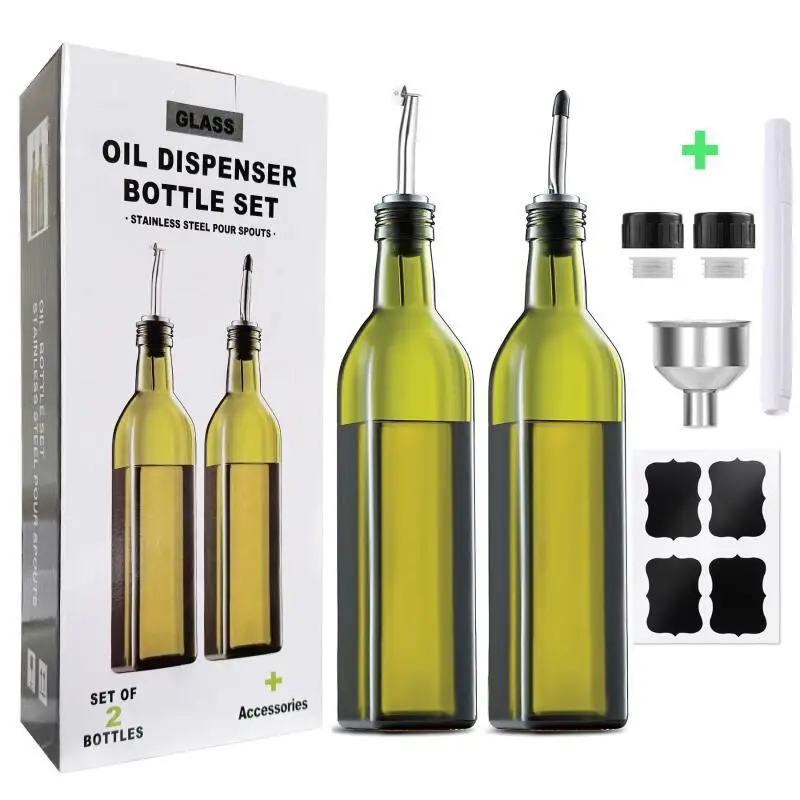 Jarra de aceite de oliva de vidrio transparente de 500 ml, botella de aceite de cocina casera, adecuada para guardar vino, salsa de soja y vinagre, visible