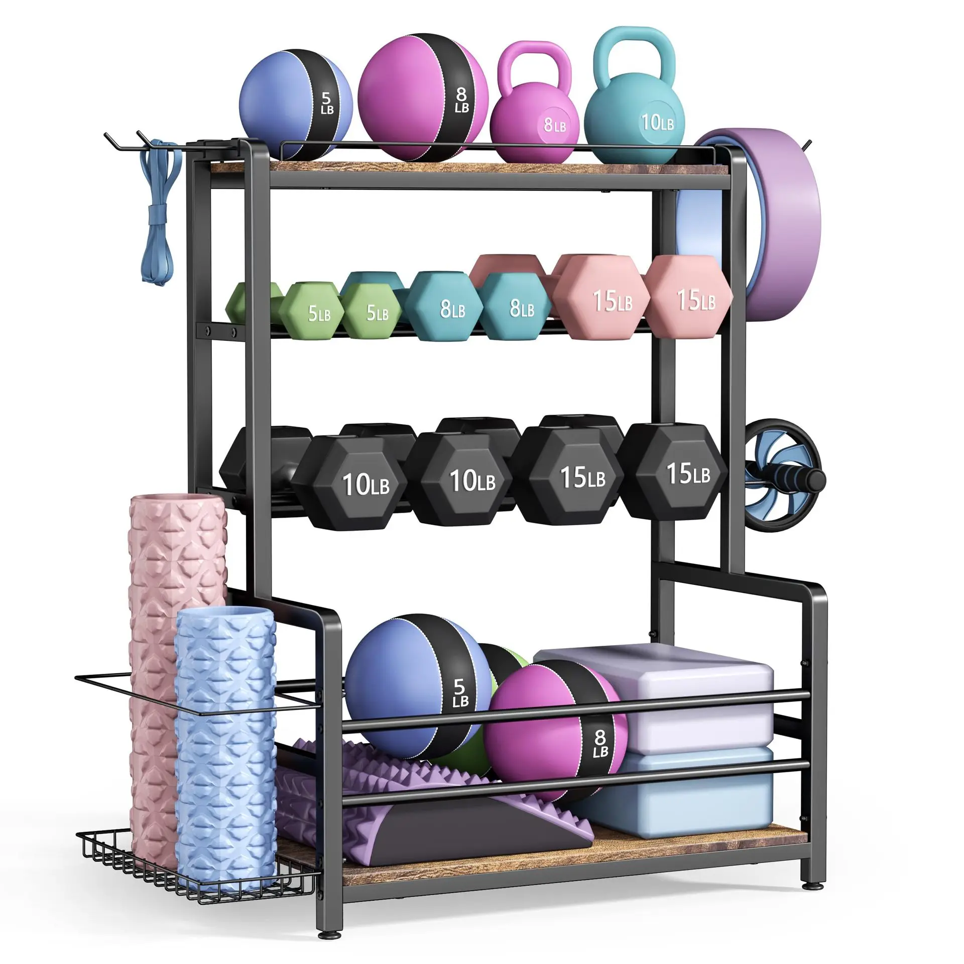 #Metal Cross-border Fitness Equipment Storage Rack Four-Tier Floor Design for Organizing Yoga Mats Dumbbells Foam Rollers