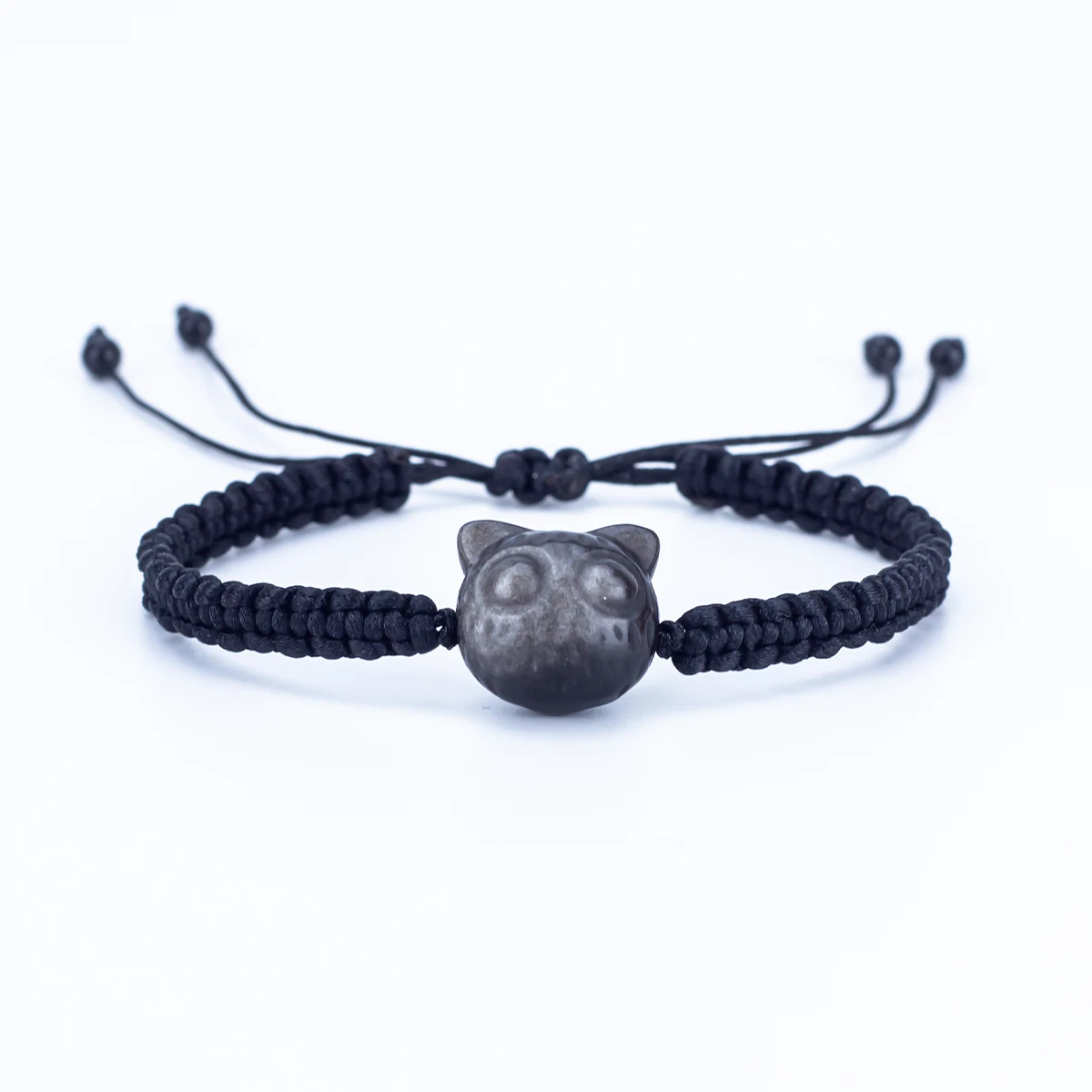 Fashionable natural stone obsidian cat pendant braided rope bracelet customizable braided bracelet fashion jewelry