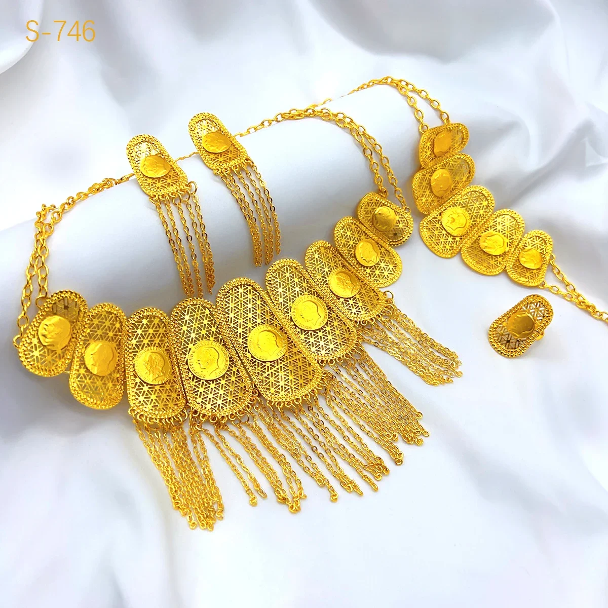 ANIID Ethiopian 24k Gold Color Tassel Coin Charm Jewelry Sets for Women Indian Dubai African Necklace Set Arab Party Gifts