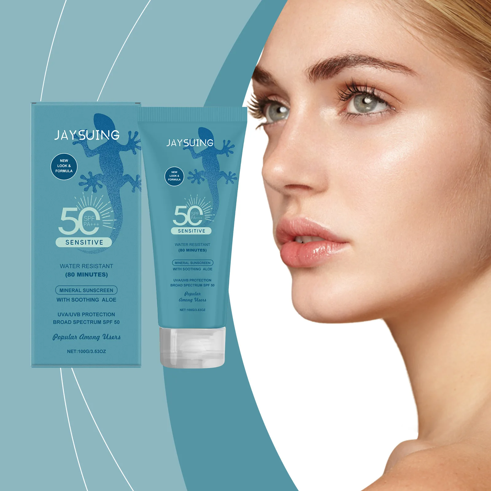 

Солнцезащитный лосьон с минеральными фильтрами SPF50 PA+++ и алоэ для чувствительной кожи, 100 г, увлажняющий, водостойкий, защита от UVA/UVB