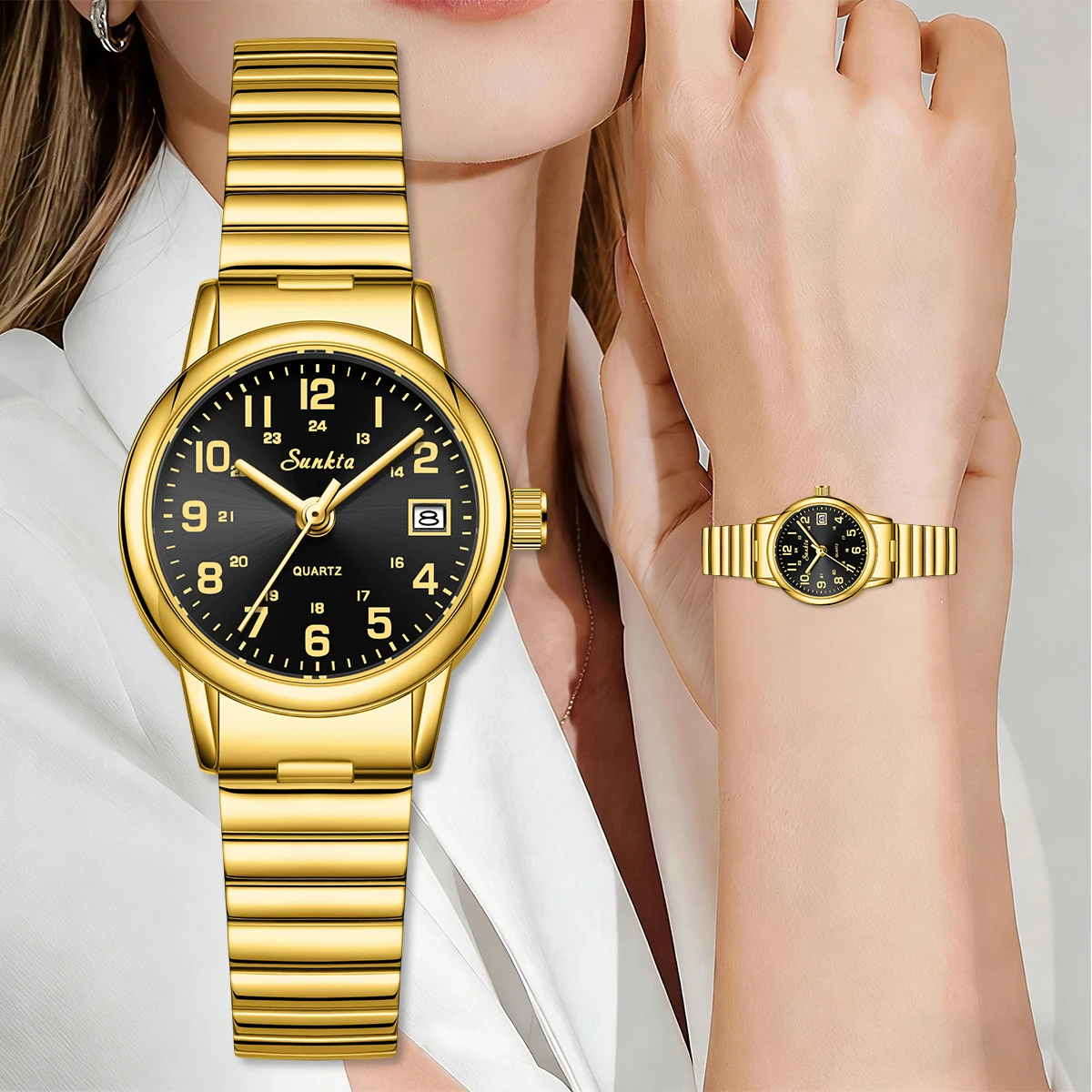 

SUNKTA elegant Women's Watch 12/24 waterproof calendar women's quartz wrist watch fashion ladies vintage watches reloj de mujer