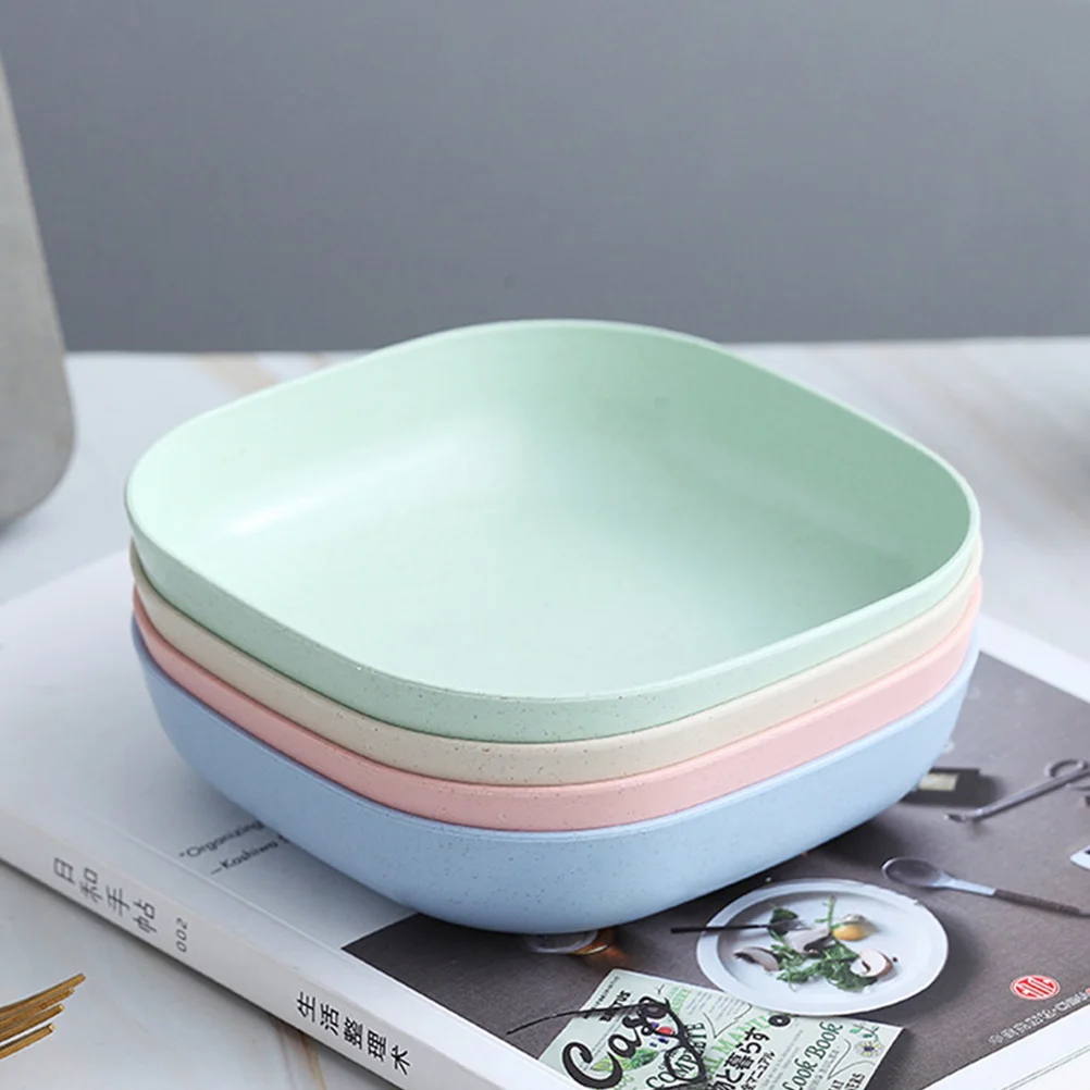

4 pcs Stackable Lightweight Food Bowls Square Snack Dishes Non Slip Base Healthy Dinnerware Sets for Vegetables Fruits Salads