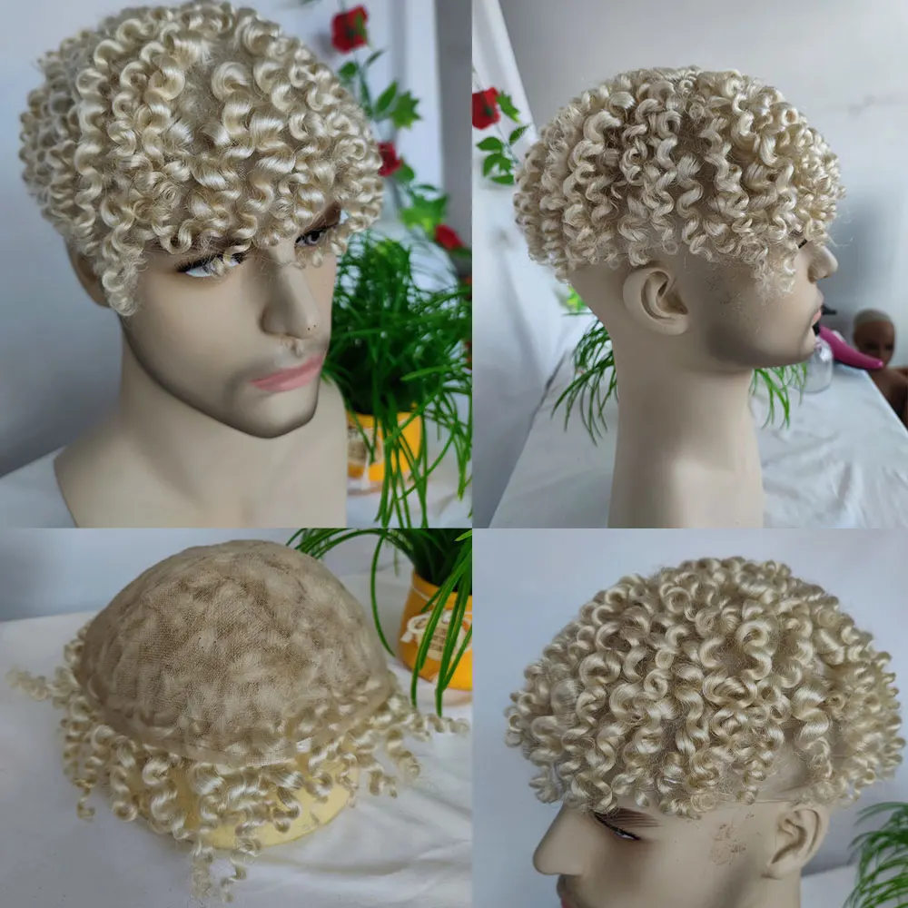 Toupet Voor Mannen Europese Mensenhaar Pruiken Mens Toupetje Eenheden Krullend Haarstuk Zwitserse Full Lace Toupee Voor Mannen Vervangingssysteem 10X8